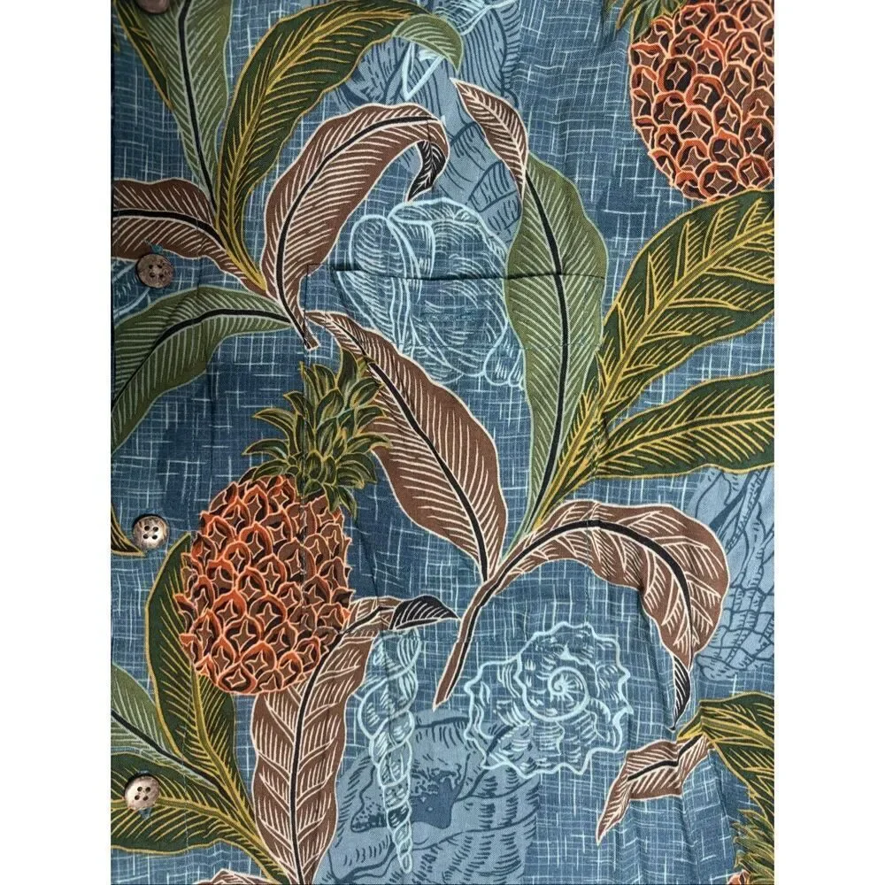 Vintage Hawaiian Shirt Mens Large Blue Pineapple Floral Aloha 90s Campia Moda